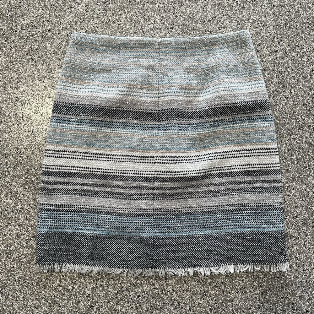 Ann Taylor Loft Skirt Womens 4 Striped Pencil Raw Fringe 18" Length Mini - Picture 2 of 5